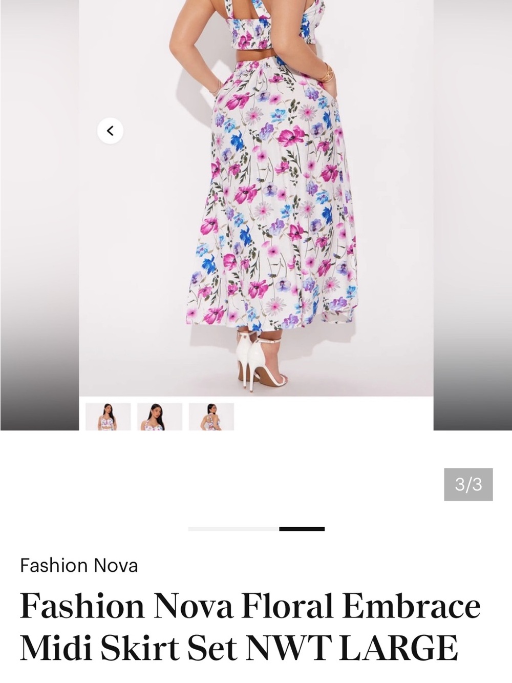 Fashion Nova Floral Embrace Midi Skirt Set NWT LARGE